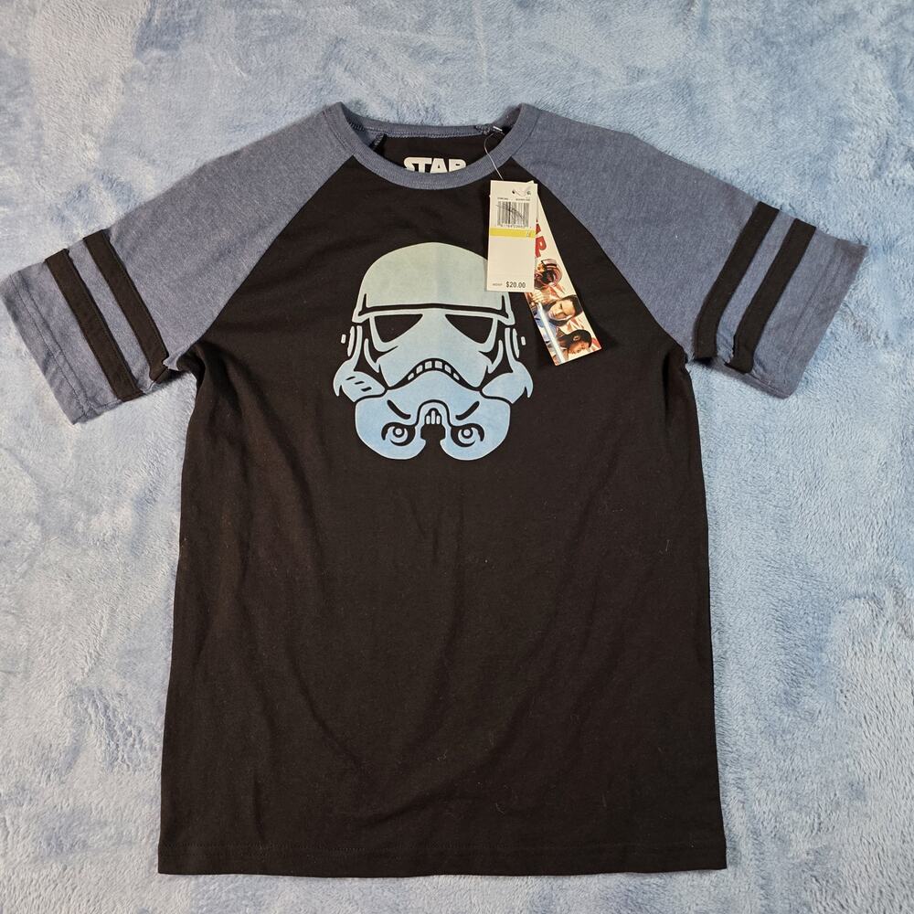 Star Wars Boys Medium Stormtrooper Raglan Graphic T-Shirt NWT Black Blue